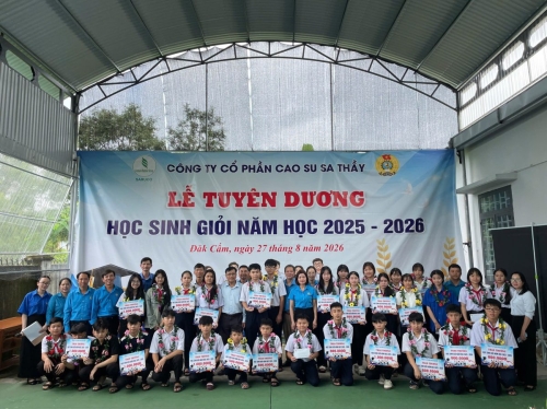 Cao su Sa Thầy khen thưởng 128 học sinh có thành tích xuất sắc năm học 2025-2026